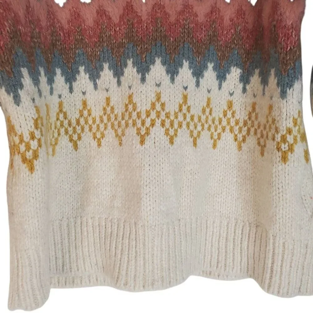 LOFT‎ Zig Zag Cowl Turtle Neck Knit Wool Blend Pullover Sweater Multicolor XS